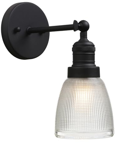 Pathson Vintage Industriel Applique Murale E27 Luminaires Intérieur Abat-jour en Verre Cloche Texturé Lampe Murale pour Salon,Cuisine, Salle de bain (Noir mat)