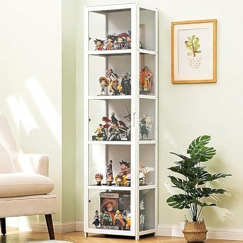 Moubhjd Vitrinenschrank, multifunktionale staubdichte Glasvitrine, Glasvitrine Stehend, Flügeltürdesign, versiegelt und staubdicht, Vitrine für Büros, Schlafzimmer, Wohnzimmer 16.5in/42cm/5F Weiß