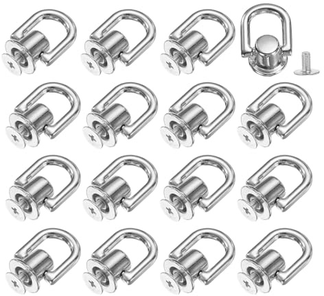 QUARKZMAN Boutons à Tige Boule Rivets en Métal D Ring, 16 Pcs Boutons à Tige Boule Rivets Avec Vis pour Connexion de Chaîne de Sac Artisanat en Cuir DIY (Gris)
