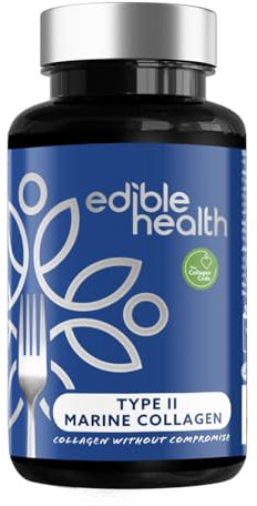 Edible Health Hydrolysed Marine Collagen Type II Capsules – 1025mg with Hyaluronic Acid & Vitamin C, High Strength Skin & Joint Support – 60 Caps