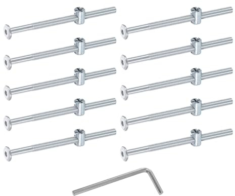 sourcing map 10 bulloni per telaio del letto, M6 x 100 mm, viti a testa esagonale, bulloni a cilindro, bulloni per letti a castello, viti per mobili con testa a forma di riso, dado e chiave per sedie