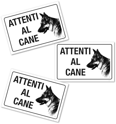 Set 3 Cartelli Attenti al Cane 30x20 cm in PVC per Interni ed Esterni Cartello Segnaletica Avviso Presenza Animali da Guardia per Casa Giardino Recinzioni Cancelli