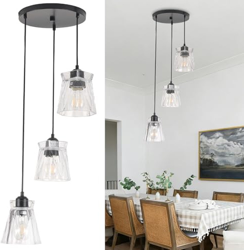 FRIXCHUR 3-Light Modern Chandelier, Pendant Ceiling Light with Adjustable Height, E27 Pendant Ceiling Lamp for Kitchen Island, Dining Room,Living Room, Foyer Hallway (Bulbs Not Included)