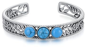 Molioaki 925 Sterling Silber 3 Stein echter Türkis Vintage Vine Wickelarmband Armreif Boho verstellbarer Armreif Manschettenschmuck Geschenke für Damen Mama