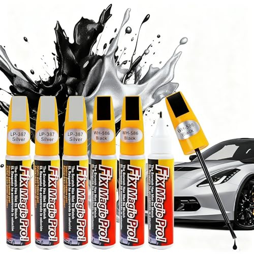 Lackstift Auto für Felgen Schwarz & Silber 6er Set, 2-in-1 Felgen Reparaturset für Schnelle Kratzer Ausbesserung, Kratzer Entferner Auto für lackierte Metalloberflächen