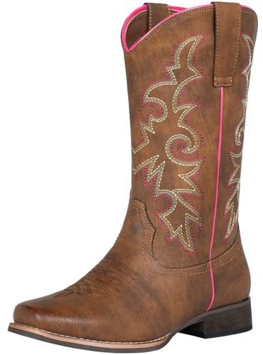 SheSole Women’s Cowboy Boots Square Toe Ladies Cowgirl Boots Mid Wide Calf Embroidered Western Boots