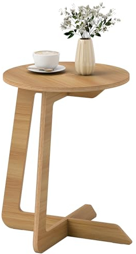 HOMCOM Mesa Auxiliar en Forma de C Montaje Rápido Salón Dormitorio Natural