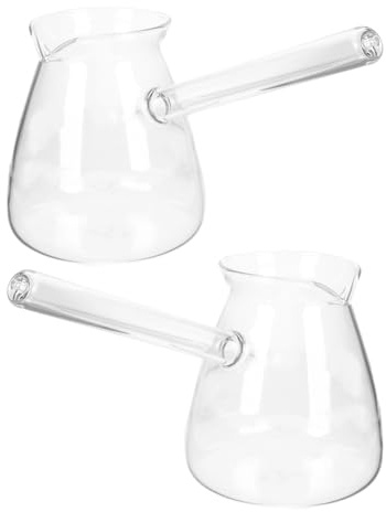 BESPORTBLE Lot de 2 Cafetières Turques en Verre Borosilicaté 450 Ml, Théières Résistantes la Chaleur Poignée Latérale, Chauffe-lait Transparent pour Thé, Café et Boissons Style Aléatoire