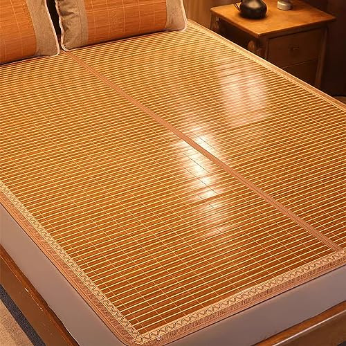 Esterilla de bambú para dormir en verano, Colchoneta de bambú plegable ratán for cama doble, funda colchón verano, varios tamaños(L195xW150cm)