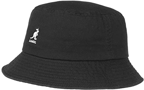 Kangol Washed Bucket Hat Fischerhut Stoffhut, Sommerhut, Strandhut, Anglerhut Damen/Herren - Strandhut Sommerhut Frühling-Sommer Sommer - M (56-57 cm) schwarz