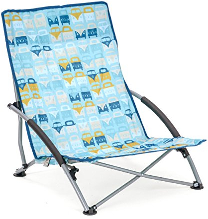 Board Masters - Volkswagen Niedriger Camping-Strand-Klapp-Faltstuhl inkl. Armlehne mit T1 Bulli Bus Motiven 70 cm (Multi Bulli/Blau)