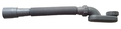 Bernstein Ablaufrohrset mit flexiblem Geruchsverschluss – Siphon für freistehende Badewanne – Kunststoff grau – Anschluss 1 1/2 Zoll – Ablaufschlauch Ø 50 mm – Länge bis 950 mm – ohne Pop-up-Ablauf