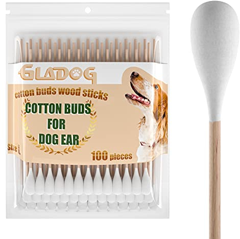 GLADOG 6 Inch Professional Large Cotton Buds for Dogs, Specially Designed Dog Cotton Buds with Wood Handle, Large Means Safe