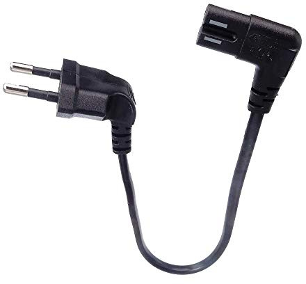 shortix kurzes Netzkabel (Stromkabel mit gewinkeltem Euro-Flachstecker auf gewinkelte Euro-8-Buchse). schwarz. 30cm.