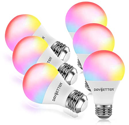 DAYBETTER Smart Light Bulbs, RGBCW Wi-Fi Color Changing Led Bulbs Compatible with Alexa & Google Home Assistant, A19 E26 9W 800LM Multicolor Bulb, No Hub Required, 6 Pack