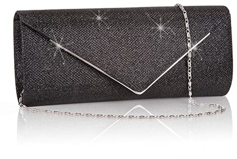 Larcenciel Bolso Mujer, Bolsos Clutch Fiesta de Noche Brillante con Cadena Desmontable, Bolsos de Mano de Lentejuelas con Purpurina, Bolso Bandolera Carteras de Mano Fiesta para Fiesta Boda(Negro)