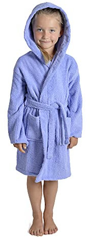 Tom Frank Childrens Kids Boys Girls Hooded Towelling Bathrobe Dressing Gown 100% Cotton Terry Towel Soft Towlling 7-13 Years (Lilac, 13 Years)