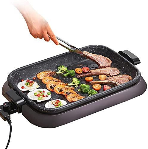 Parrilla Para Interiores Parrilla Para Barbacoa Sin Humo Parrilla Eléctrica, Parrilla Eléctrica De 1600 Vatios Con Tapa De Vidrio Templado Y Parrilla Para Barbacoa Antiadherente