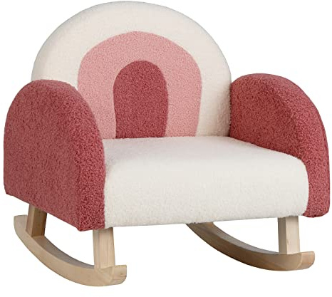 COSTWAY Silla Mecedora Infantil, Sillón Moderno con Patas de Madera de Álamo para Niños de 3 a 5 Años, Antivuelco, Bonito Sofá Individual Tapizado para Guardería, Sala de Juegos (Rojo)