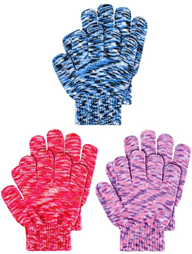 Geyoga 3 Paar Winter Kinder Handschuhe | Elastische Fäustlinge für Kinder, Gestrickte Strickhandschuhe, Für Winter Wärme und Komfort
