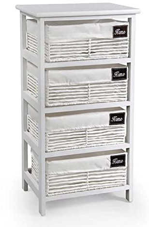 Generico Küchenschrank Kommode aus Holz weiß Shabby Chic mit 4 Schubladen aus Korbgeflecht und Home GG-2996