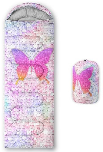 QOOMO Camping-Schlafsack, Motiv: rosa Schmetterlinge, 78,7 x 228,6 cm