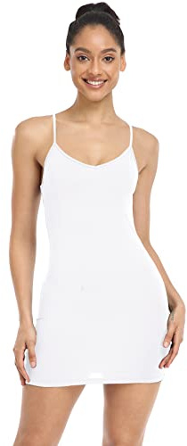 Qaffier Women's Basic Adjustable Spaghetti Strap Cami Slip Mini Dress White X-Small