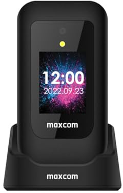 Maxcom MM827 - Senior Mobile Flip Phone - 4G VoLTE - Readable 2 Displays: 2.8 & 1,77- SOS Button - HAC - Unlocked & SIM Free - USB-C Desktop Charger-Black
