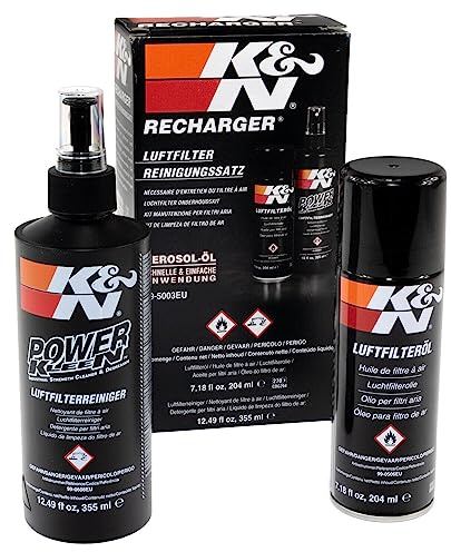 K&N Kit de nettoyage Filtre à Air Sportif Lavage liquide et Régénération Spray pour Voiture et Moto Entretien Huile Et Nettoyant KN 99-5003