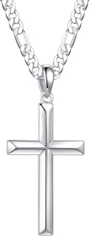 TINGN Chaîne en argent 925 pour homme, argent/noir, avec pendentif en forme de croix plaqué or 18 carats, pour homme, enfant, fils, 41, 46, 51, 56, 61 cm, 56.0 Zentimeter, Argent sterling