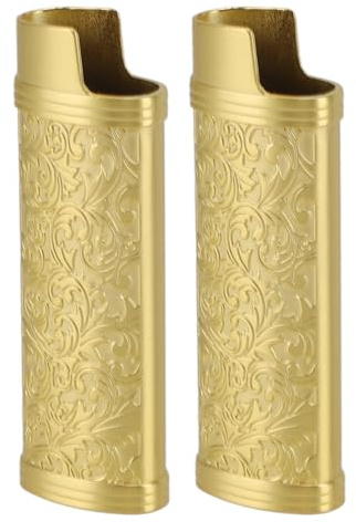 Tonysa Custodia per Accendino in Metallo, Custodia per Accendino con Stampa Floreale Vintage con Struttura in Lega di Zinco per Una Protezione Dell'accendino (Gold)