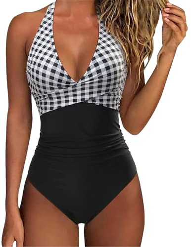 Femme Maillot De Bain 1 Pièce Col en V Monokinis Bikini Push Up Dos Nu Maillots Une Pièce Gainant Ventre Plat Couleur Unie Choix Différents
