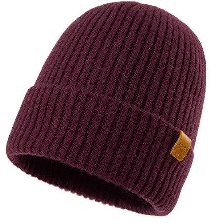 Fancet TOP-EX XL/XXL Warme Beanie-Mütze aus 100% Merinowolle mit Fleecefutter für Herren und Damen - Wintermütze für Laufen und Golf, Strickmütze, Wollmützer Rot
