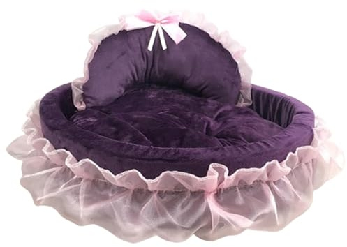 YIQIYOU Hundebett Plüsch Rund Katzenbett Hundekissen Katzenkissen, Katzenbett Waschbar Flauschiges Hundebett, Niedlicher Prinzessinnen-Stil Rundes Hundesofa (Color : Purple, Size : L)