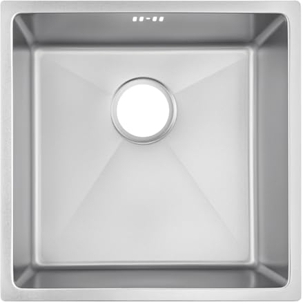 Auralum Lavandino Cucina 44 x 44 cm, Lavello Cucina 1 Vasca in Acciaio Inox per il mobile base 45 cm, Lavello ad Incasso Filotop Sottotop, Vasca Singola con Sifone