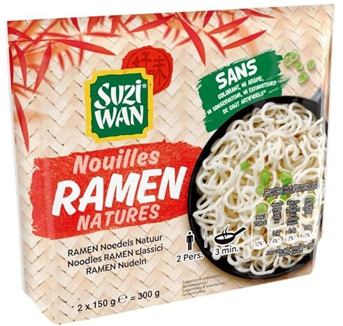 Délice Asiatique: Suzi Wan Nouilles Ramen Précuites pour Wok - 2x150g - 300g Régal de Saveurs Asiatiques à Déguster Rapidement Chez Vous - Le Lot De 3