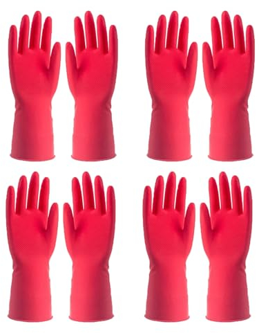 LUNCHS Putzhandschuhe Einfach Und Bequem Zu Tragen Haushaltshandschuhe 4 Paare Gummihandschuhe Geeignet Zum Reinigen Von Tassen In Milchteeläden(Red,L_MEDIUM THICKNESS)