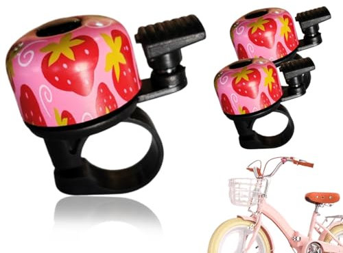 Lhbwhiz Campanello per bicicletta, 2 pezzi, suono croccante, per bambini, ragazzi, ragazze, mini campanello per bicicletta con motivo a fragola, per biciclette, mountain bike, bici da corsa (5 x 3,5