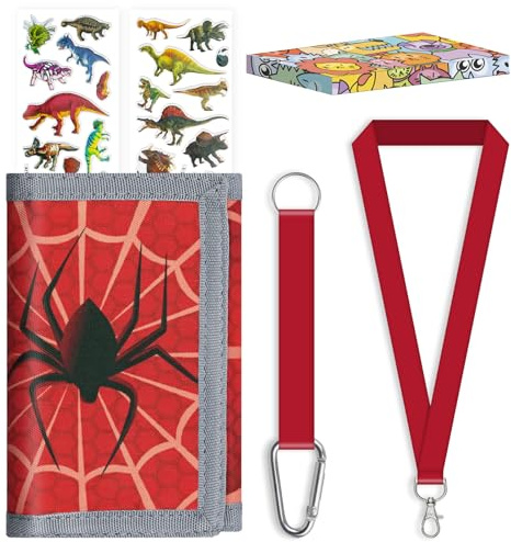 JONYEE Kids Wallet for Boys Girls 5-16, Box-Packed Boys Trifold Wallet with Lanyard and Zipper Coin Pocket for Kids Toddler Children, Novelty Sports Wallet with Stickers and Card Holder - Web