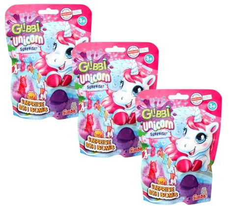 Glibbi Unicorn Surprise Lot de 3 bombes de bain assorties au hasard Jouet de bain à partir de 3 ans