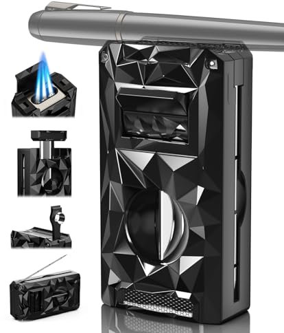 Zigarren Feuerzeuge, Zigarrenfeuerzeug mit 3 Flammen, Zigarrenschneider, Zigarrenpunsch, Zigarrenbohrer, Zigarrenhalter, Sturmfeuerzeug Jetflamme, Zigarren zubehör, NachfüLlbares Feuerzeug für Männer