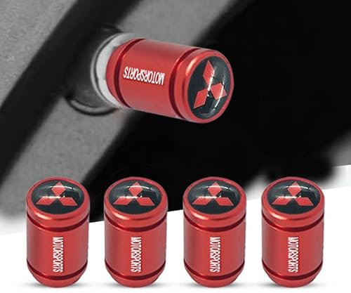 IUYTGTR 4 Stück Auto Ventilkappen, für Mitsubishi Grandy 6seats 2006-2009 Leuchtende Reifenkappen, Mit Beschriftung Ventilkappen Auto Reifen Staubkappen,normal-Red