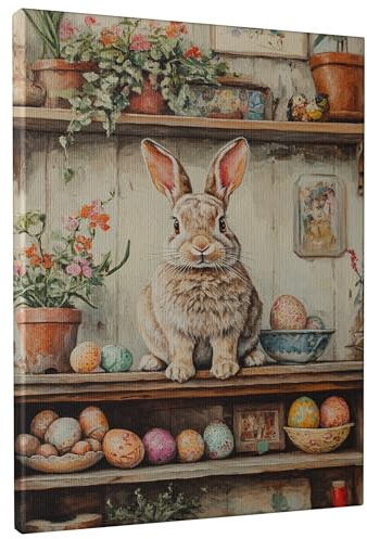 Lienzo decorativo para pared, diseño de conejo de Pascua, decoración de primavera de liebre marrón, bonitos estampados de animales para sala de estar, dormitorio, sin marco, 8 x 12 pulgadas