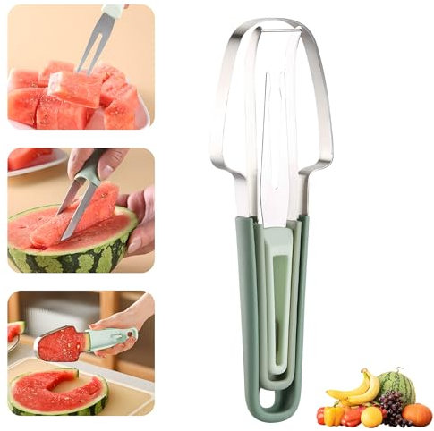 mohito Cortador de Frutas 3 en 1 de Acero Inoxidable,Cortador de sandía 3 en 1,Cortador Sandía para Papaya,Adecuado para macedonia sandía cantalupo fruta del dragón plátano papaya