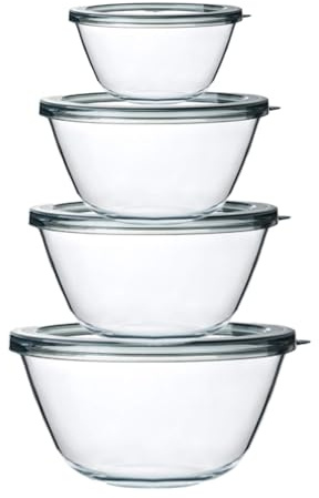 M MCIRCO Glass Mixing Bowls with Lids, 4 Packs Glass Bowl Set, Nesting Bowls for Meal Prep, Food Storage, Bowls For Cooking, Baking, BPA-Free, 0.8/1.7/2.9/4.8 Qt