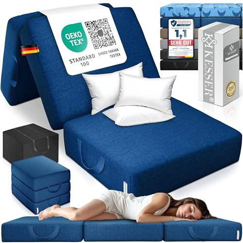 KESSER® Colchón plegable para invitados de 3 plazas, 90 cm de ancho, plegable, espuma de 25 kg/m³, extra grueso, 15 cm, transpirable, lavable, incluye bolsa de almacenamiento