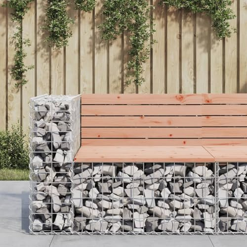 Homgoday Garden Bench with Gabion Base Planters, Solid Wood Douglas Outdoor Bench 92x71x65.5cm for Patio and Garden