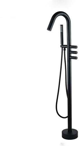 Grifo de Bañera con Cascada para Baño Grifo de Bañera con Ducha de Mano 3 Manijas Mezclador de Pie Bañera Independiente Giratorio 360° Color Negro