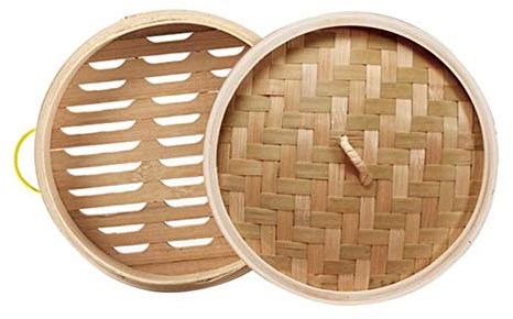 Vaporera de bambú, tapa de cesta de vapor de bambú, cocina saludable para Dim Sum, carne y pescado, verduras (15 cm, 1 jaula y 1 cubierta)