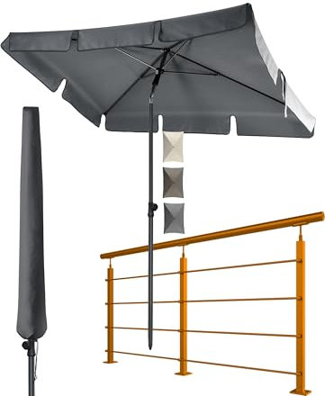 4smile Sonnenschirm Balkon SunnyShade in Anthrazit - UPF 50+ Sonnenschirm rechteckig als Sonnenschutz Balkon - 200 x 125 cm Balkon-Schirm mit Sonnenschirmhülle